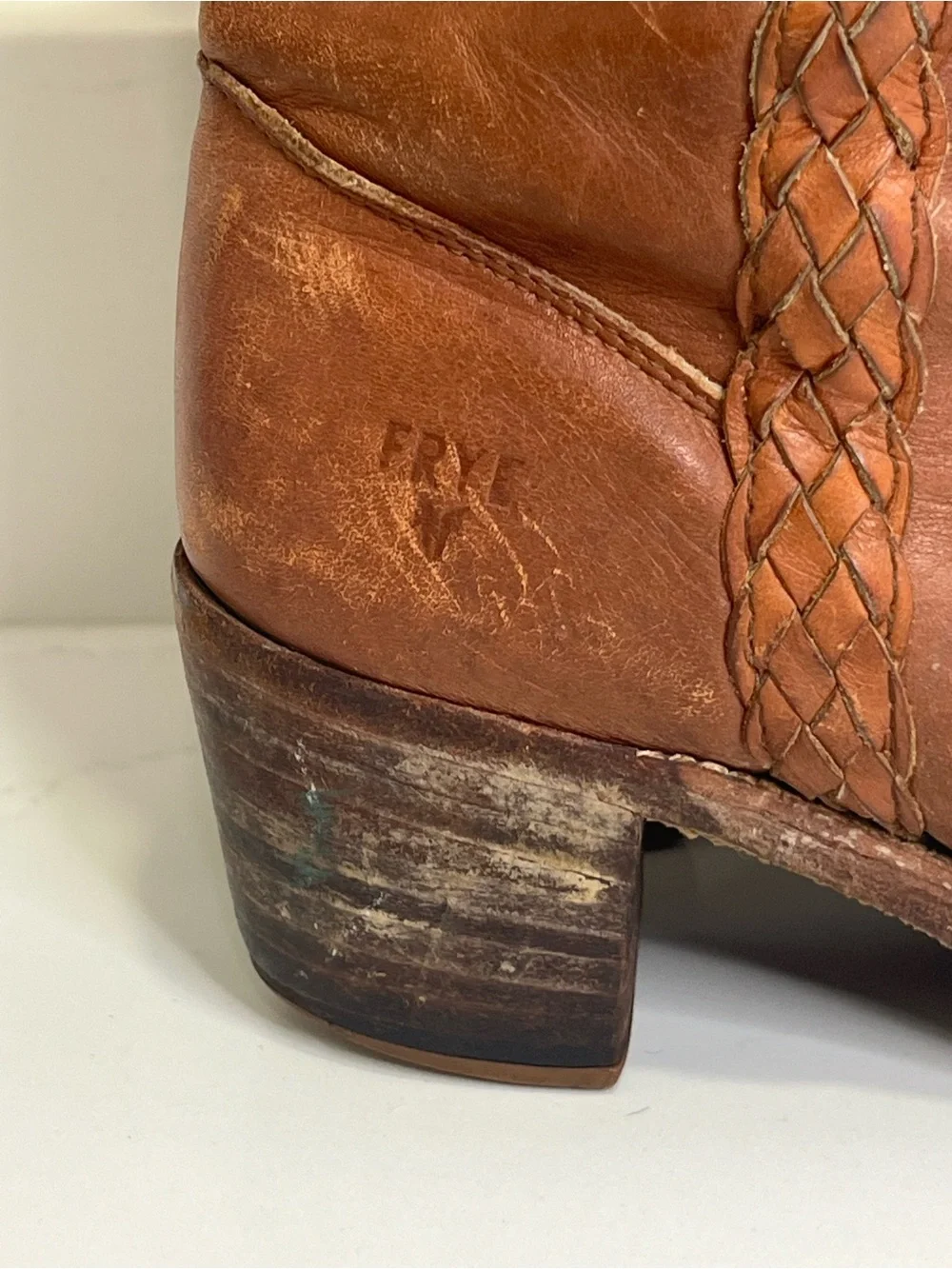 Vintage Frye Brown Leather Braided Tall Boots size 7.5